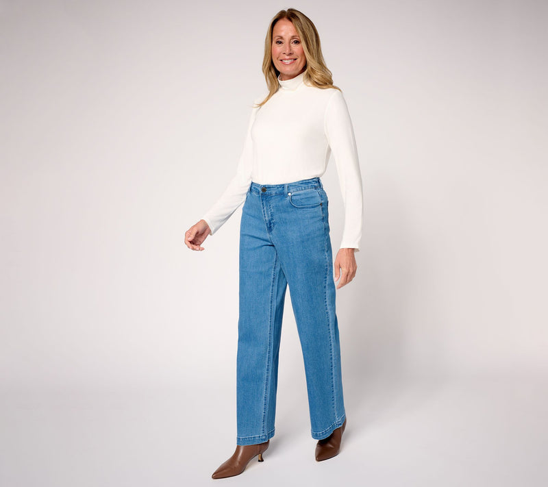 Susan Graver Regular Stretch Denim Wide Leg Pant - Indigo — View 9