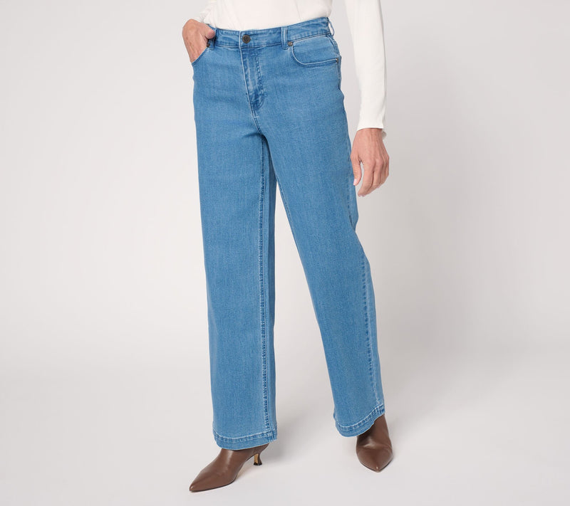 Susan Graver Regular Stretch Denim Wide Leg Pant - Indigo — View 5