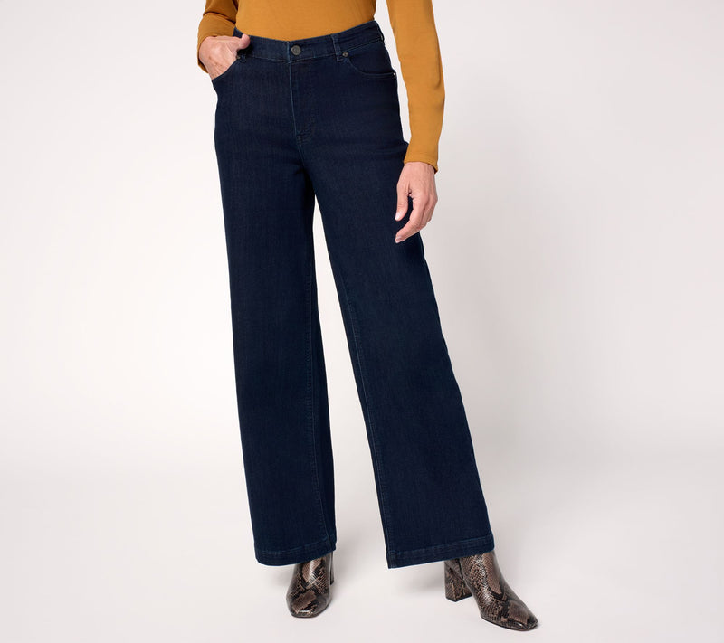 Susan Graver Regular Stretch Denim Wide Leg Pant - Indigo — View 3