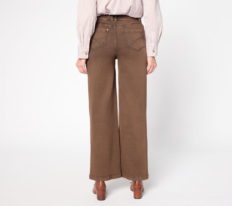 Susan Graver Regular Stretch Denim Wide Leg Pant - Black/Brown — View 8