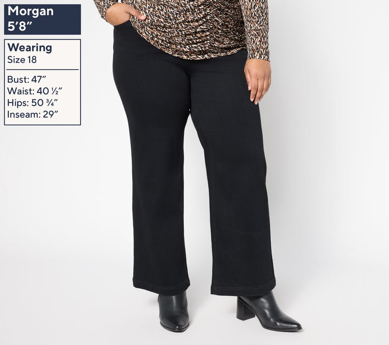 Susan Graver Regular Stretch Denim Wide Leg Pant - Black/Brown — View 6