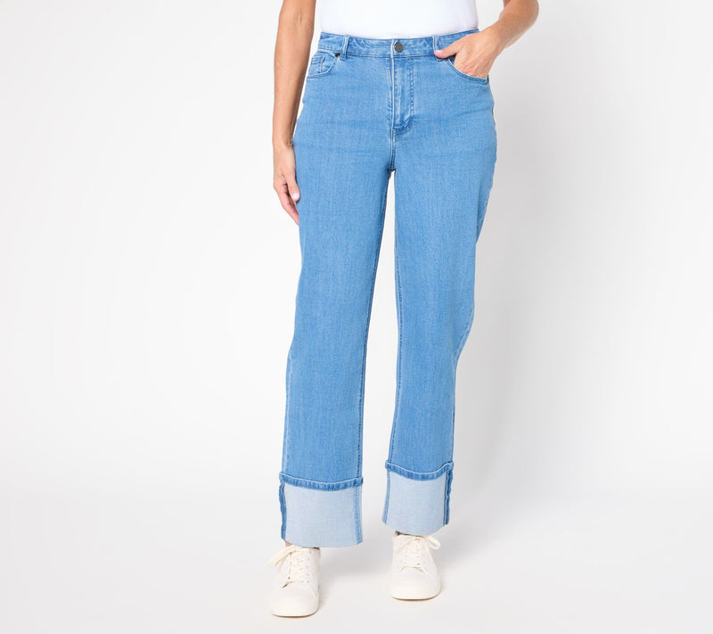 Susan Graver Regular Stretch Denim Cuffed Jean - Indigo — View 5