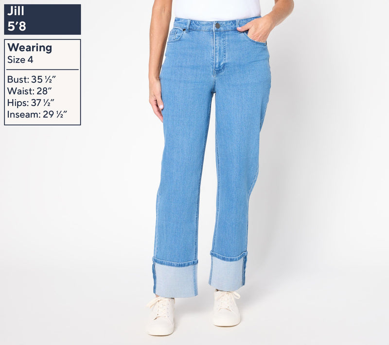 Susan Graver Petite Stretch Denim Cuffed Jean - Indigo — View 7