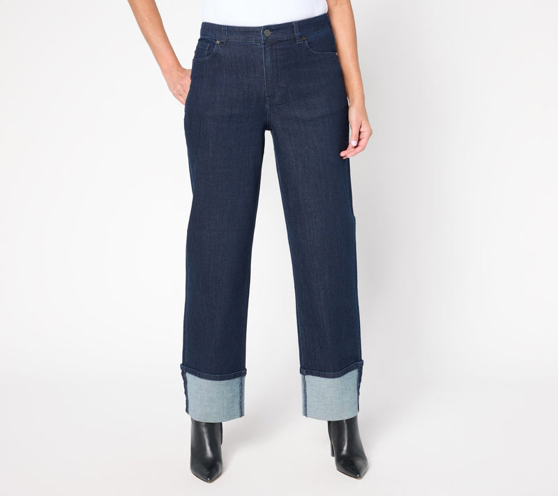 Susan Graver Petite Stretch Denim Cuffed Jean - Indigo — View 3