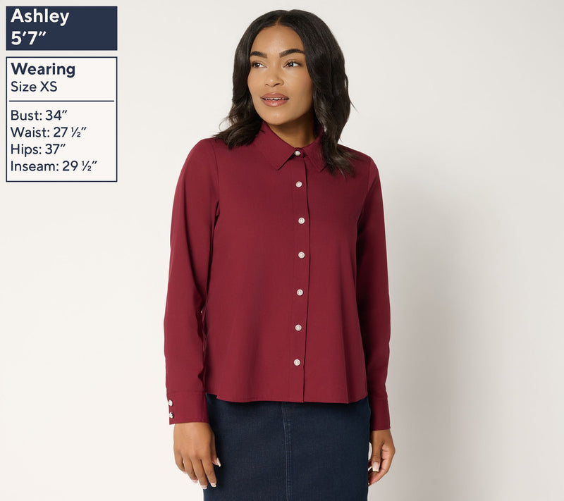 Women with Control Poplin Pearl Button Button Down Top — View 3