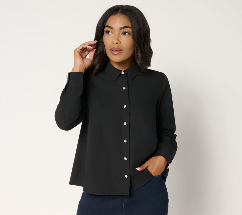 Women with Control Poplin Pearl Button Button Down Top — View 10