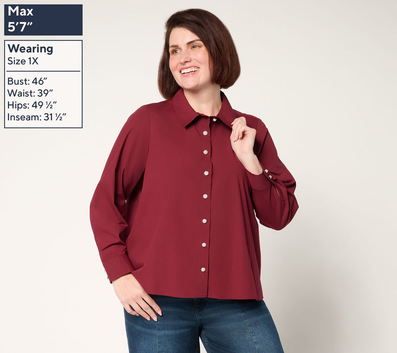 Women with Control Poplin Pearl Button Button Down Top — View 2