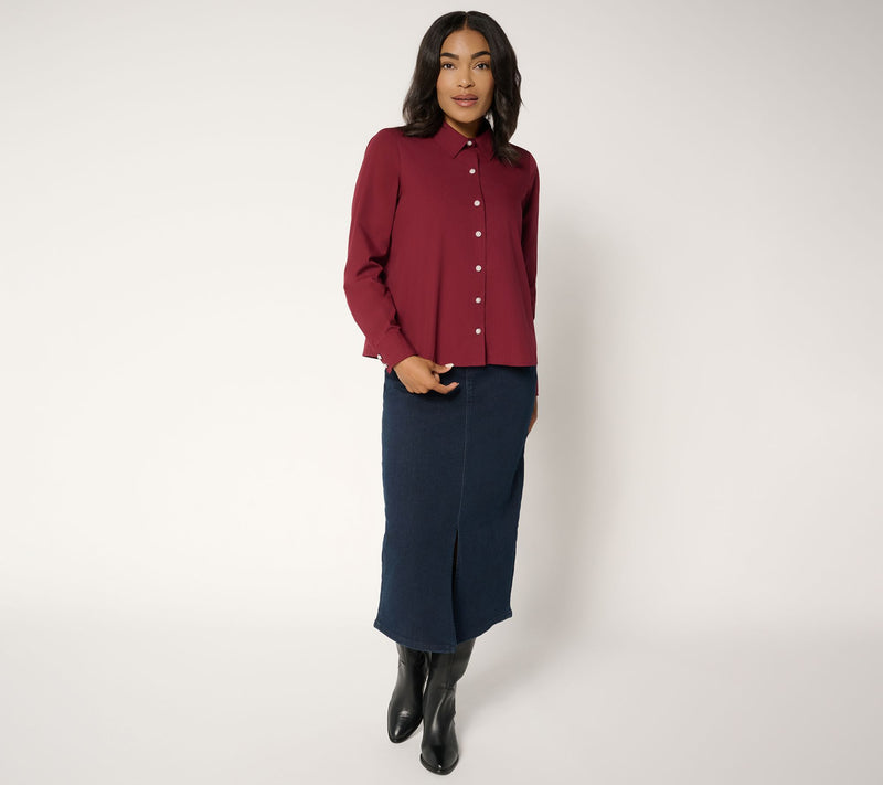 Women with Control Poplin Pearl Button Button Down Top — View 5