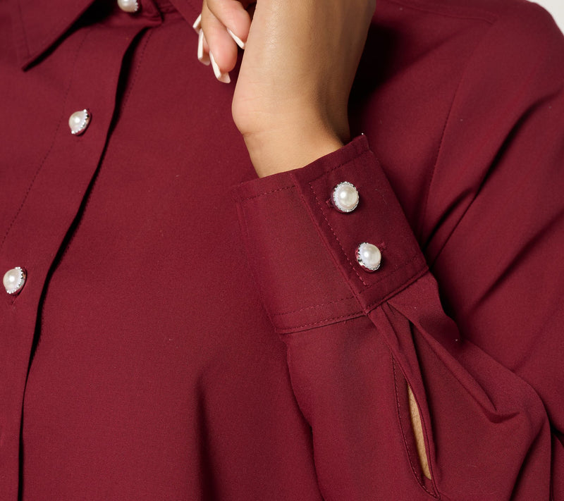 Women with Control Poplin Pearl Button Button Down Top — View 6