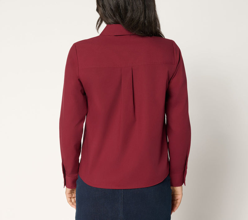 Women with Control Poplin Pearl Button Button Down Top — View 4