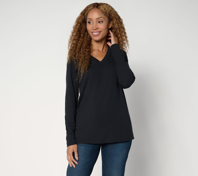 Belle by Kim Gravel TripleLuxe Long Sleeve V-Neck Top — View 16