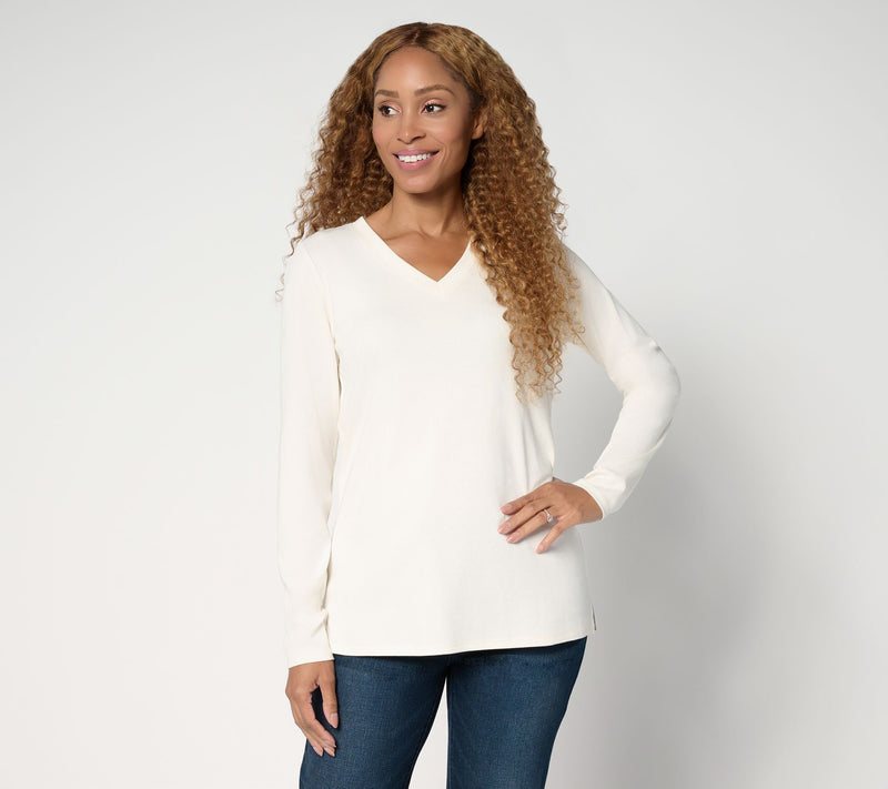 Belle by Kim Gravel TripleLuxe Long Sleeve V-Neck Top — View 17