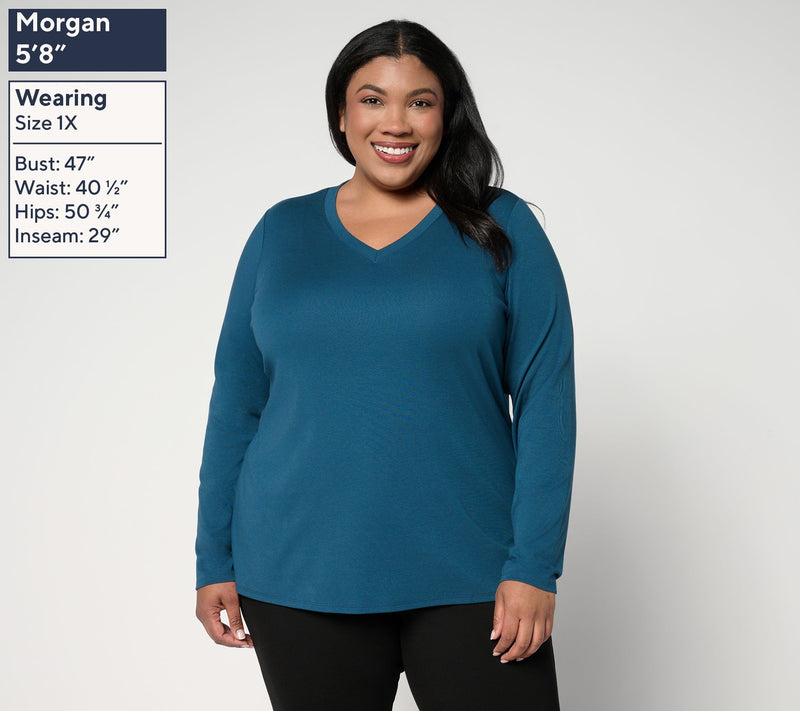 Belle by Kim Gravel TripleLuxe Long Sleeve V-Neck Top — View 2