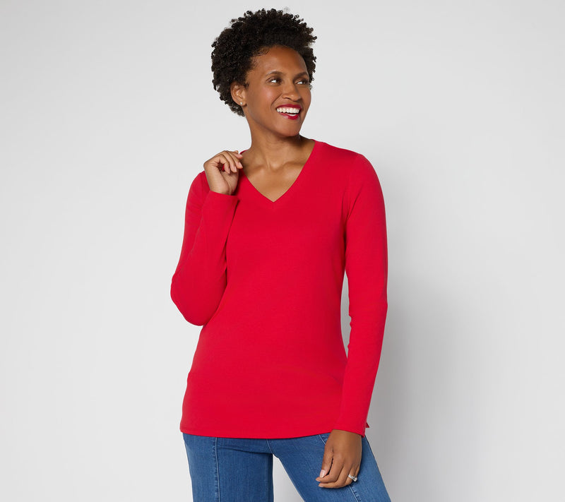 Belle by Kim Gravel TripleLuxe Long Sleeve V-Neck Top — View 18