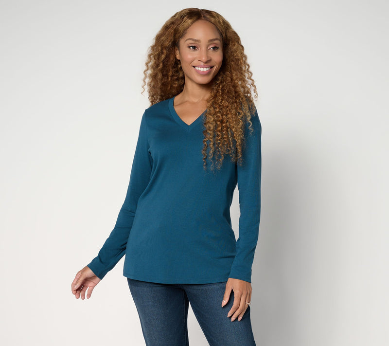Belle by Kim Gravel TripleLuxe Long Sleeve V-Neck Top — View 20
