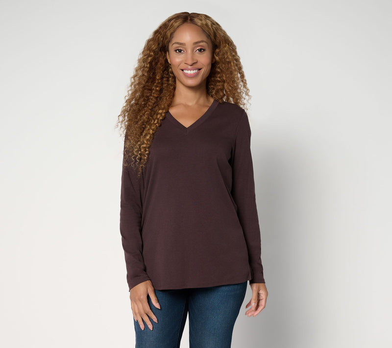 Belle by Kim Gravel TripleLuxe Long Sleeve V-Neck Top — View 21