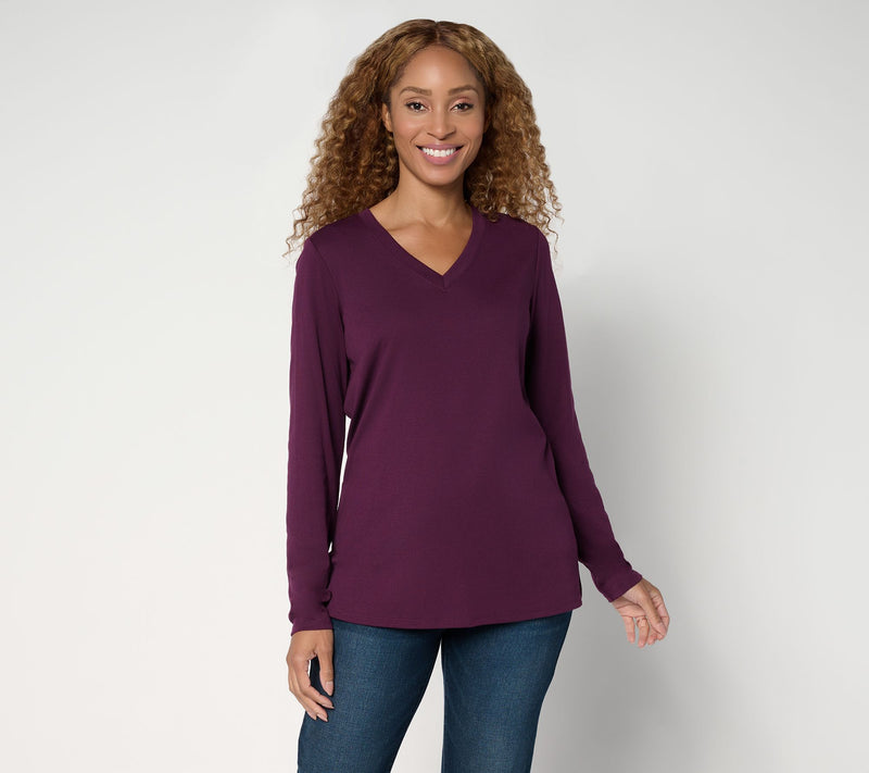 Belle by Kim Gravel TripleLuxe Long Sleeve V-Neck Top — View 22