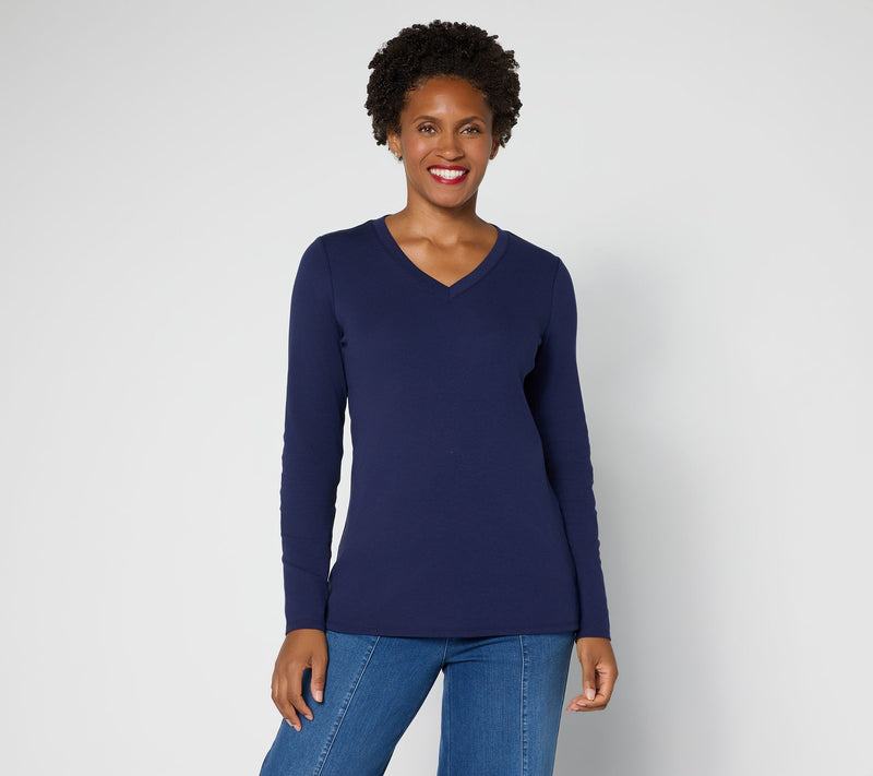 Belle by Kim Gravel TripleLuxe Long Sleeve V-Neck Top — View 24