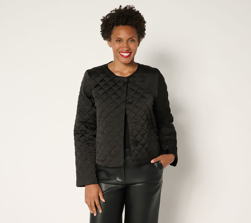 by Stacy London Snap Front Quilted Satin Jacket — View 9