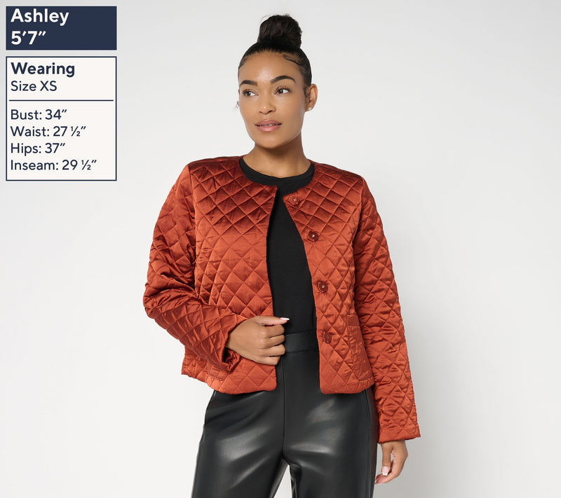 by Stacy London Snap Front Quilted Satin Jacket — View 2