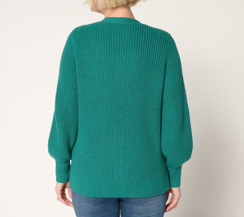 Belle by Kim Gravel Chunky Shaker Knit Bishop Sleeve Cardigan — View 4