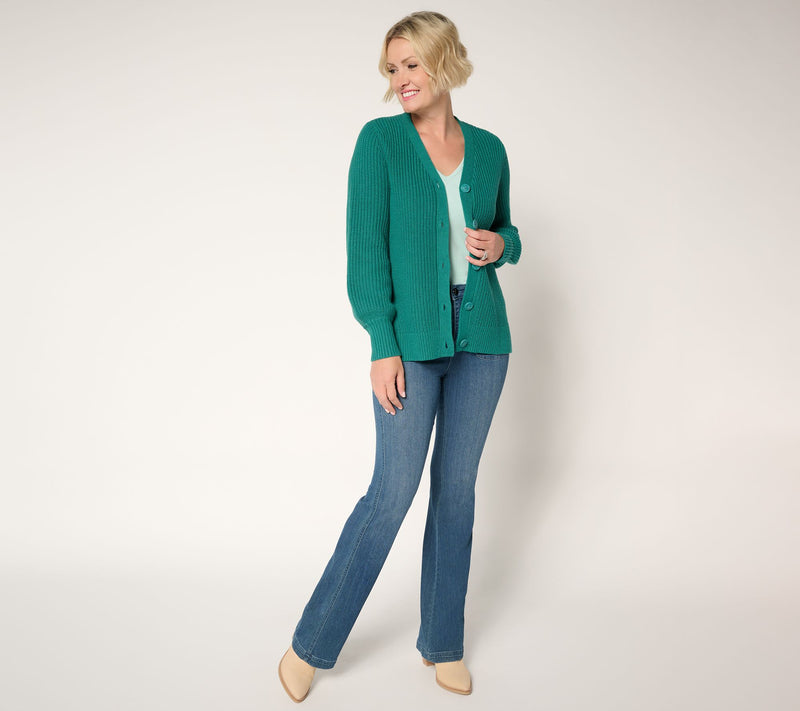 Belle by Kim Gravel Chunky Shaker Knit Bishop Sleeve Cardigan — View 5