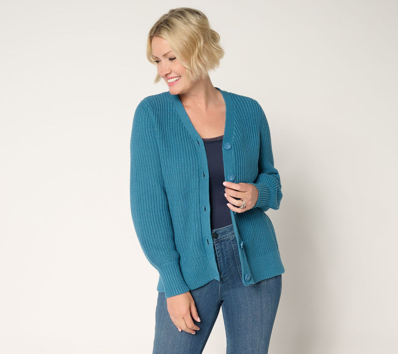 Belle by Kim Gravel Chunky Shaker Knit Bishop Sleeve Cardigan — View 14