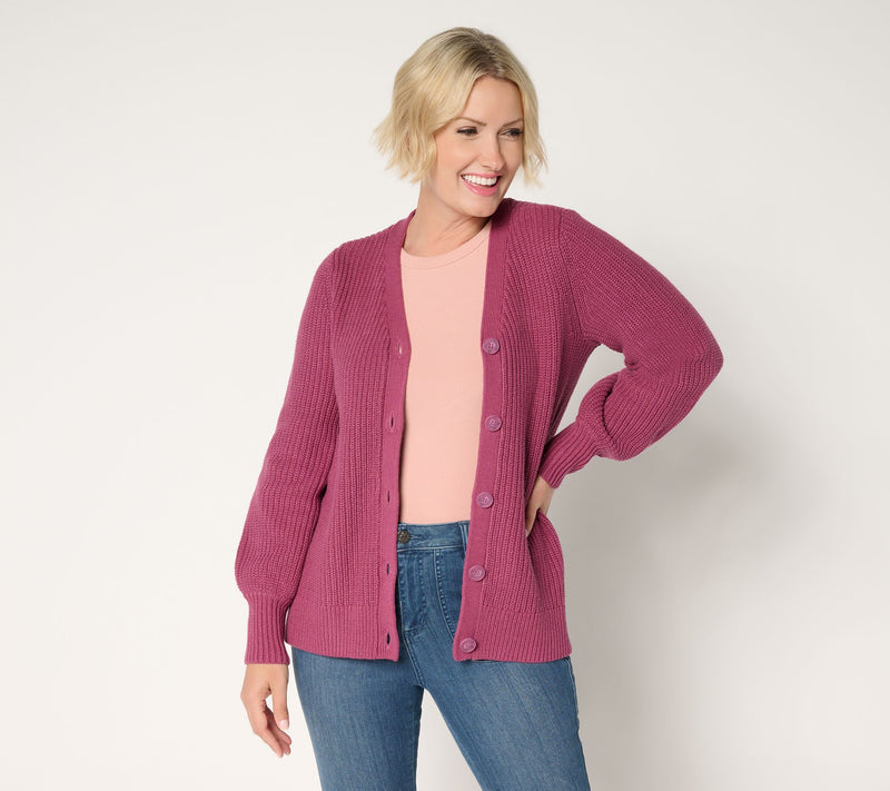 Belle by Kim Gravel Chunky Shaker Knit Bishop Sleeve Cardigan — View 15