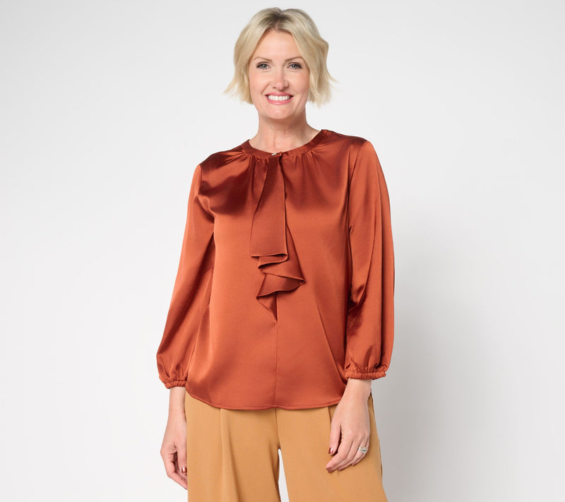 by Stacy London Satin Draped Front Blouse — View 9