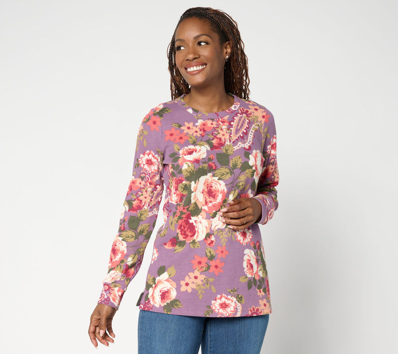 Belle Boho by Kim Gravel Micro Waffle Ranch Floral Print Top — View 14