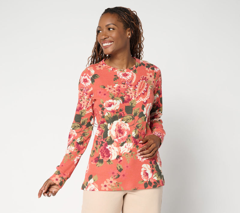 Belle Boho by Kim Gravel Micro Waffle Ranch Floral Print Top — View 15
