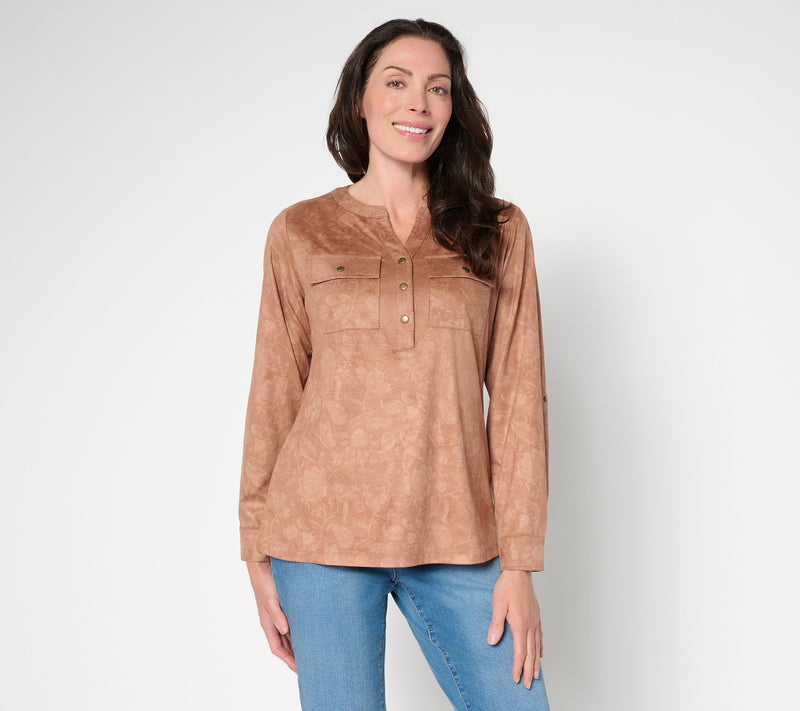 Belle Boho by Kim Gravel Persuede Me Snappy Shadow Henley Top — View 12
