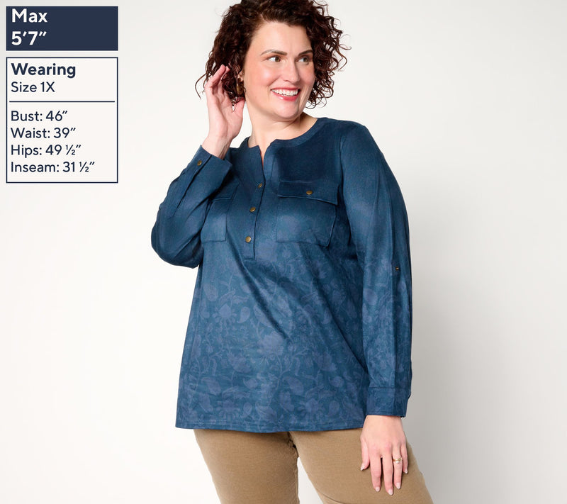Belle Boho by Kim Gravel Persuede Me Snappy Shadow Henley Top — View 4