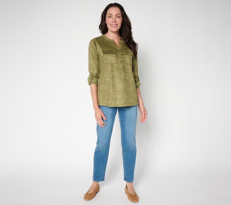 Belle Boho by Kim Gravel Persuede Me Snappy Shadow Henley Top — View 7