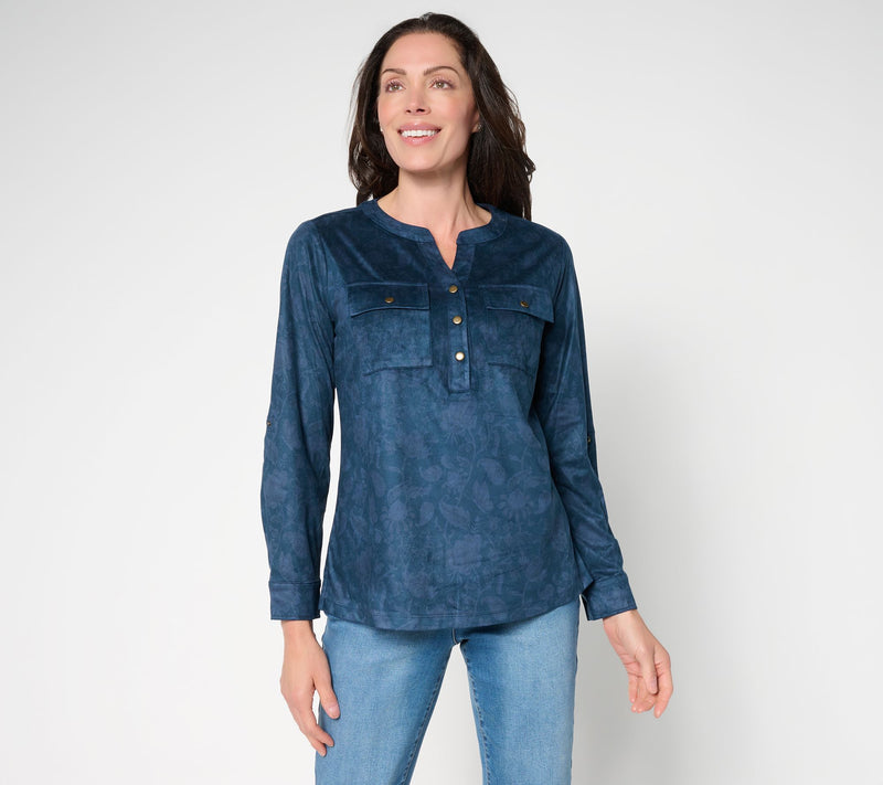 Belle Boho by Kim Gravel Persuede Me Snappy Shadow Henley Top — View 13