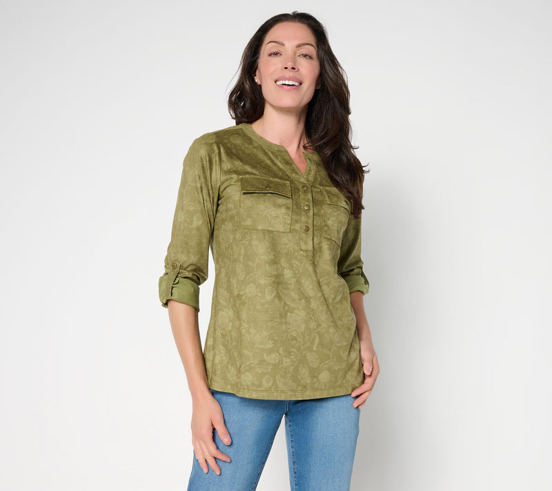 Belle Boho by Kim Gravel Persuede Me Snappy Shadow Henley Top — View 14
