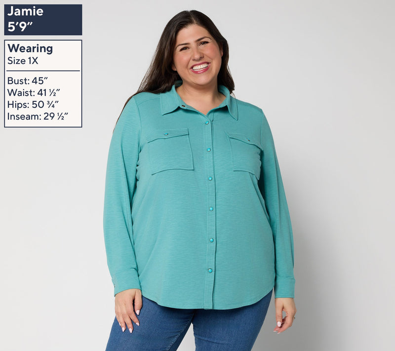 Belle Boho by Kim Gravel Slub Knit Cabochon Snap Front Shirt — View 2