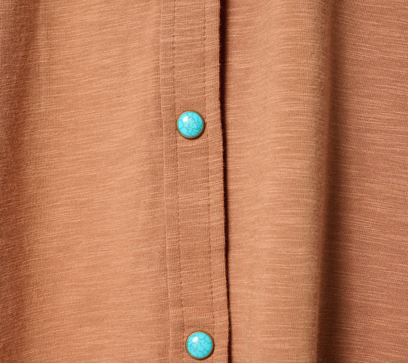 Belle Boho by Kim Gravel Slub Knit Cabochon Snap Front Shirt — View 6