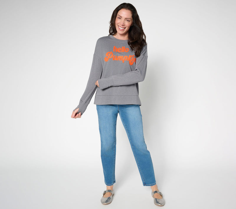 Belle by Kim Gravel Sponge Fleece Hello Pumpkin Sweatshirt — View 4