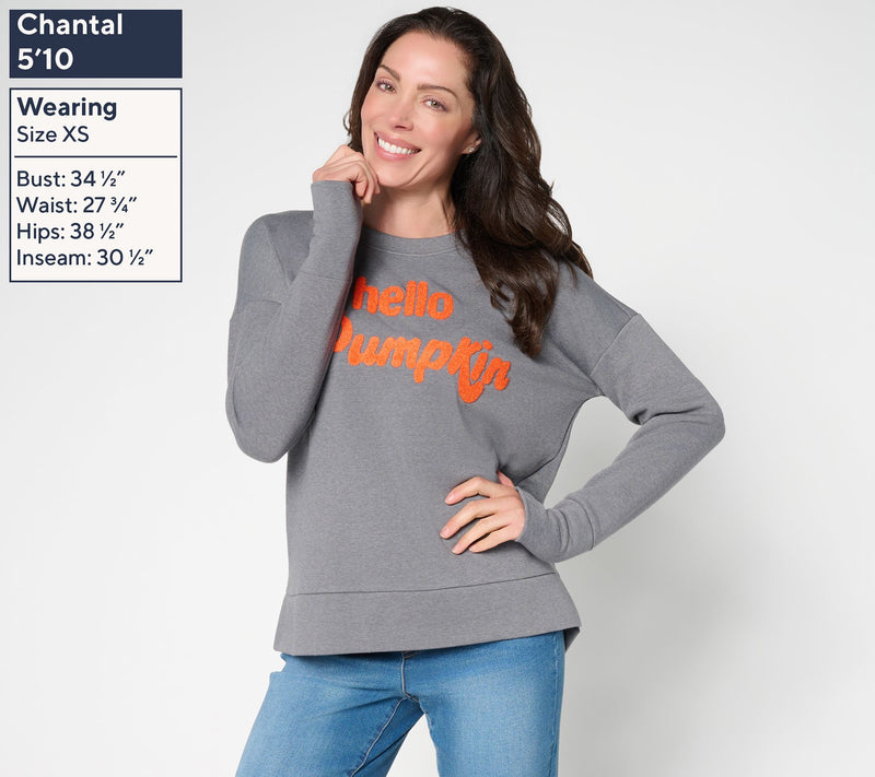 Belle by Kim Gravel Sponge Fleece Hello Pumpkin Sweatshirt — View 2