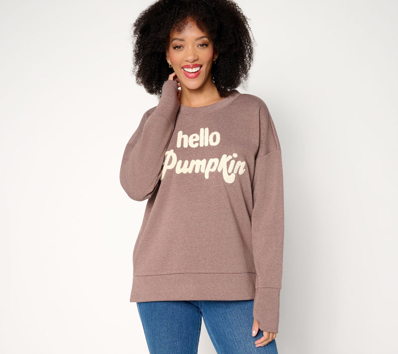 Belle by Kim Gravel Sponge Fleece Hello Pumpkin Sweatshirt — View 11