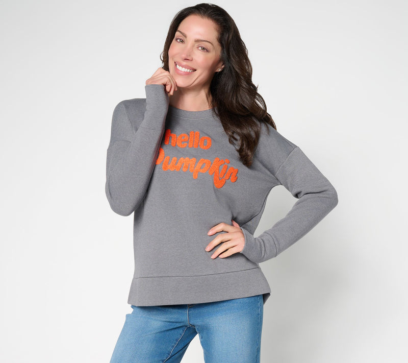 Belle by Kim Gravel Sponge Fleece Hello Pumpkin Sweatshirt — View 13