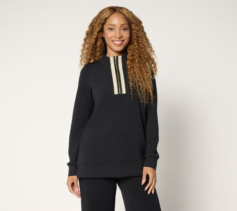 Belle by Kim Gravel ScubaLuxe Le Chic Stripe Half Zip Top — View 12