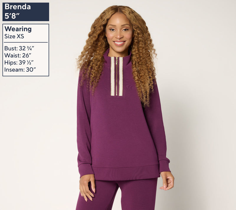 Belle by Kim Gravel ScubaLuxe Le Chic Stripe Half Zip Top — View 3