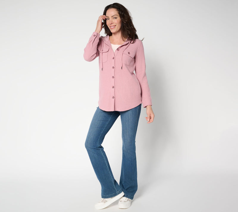 Belle by Kim Gravel Chunky Waffle Hooded Shacket — View 5