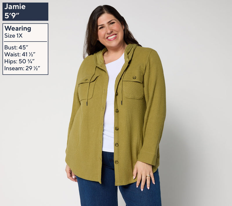 Belle by Kim Gravel Chunky Waffle Hooded Shacket — View 2