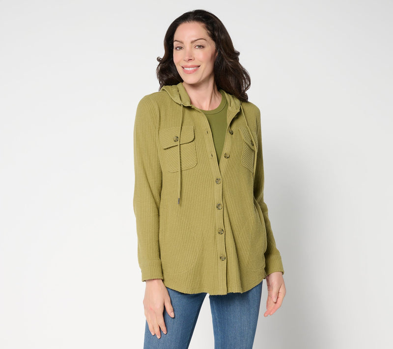 Belle by Kim Gravel Chunky Waffle Hooded Shacket — View 14