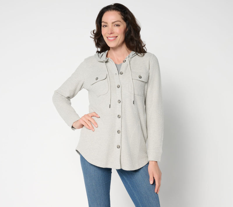 Belle by Kim Gravel Chunky Waffle Hooded Shacket — View 16