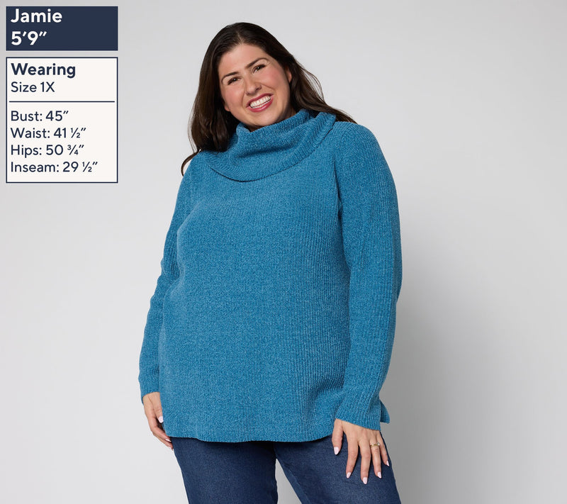 Belle by Kim Gravel Chenille Shaker Knit Cowl Neck — View 2