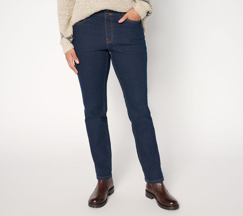 Denim & Co. Regular Indigo Classic Stretch Double Button Jeans — Main view